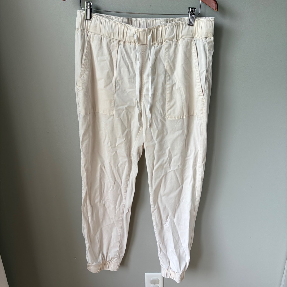 Buffalo David Bitton Cream Tencel Jogger Pants Elastic Waist Off-White Medium